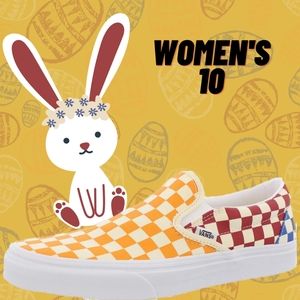 Vans Classic Slip-on Checkerboard Multi Orange Red Blue Off White True Women 10